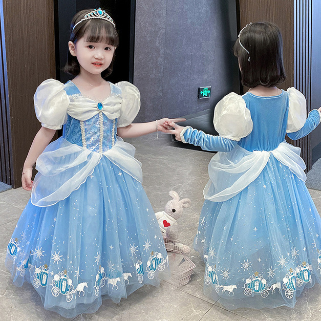 2022韓版童話灰姑娘澎澎袖亮片雪花公主裙/萬聖節服裝(附袖套)