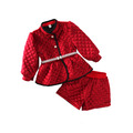 2022冬款韓版中大童花朵亮片絲絨上衣外套+短褲二件套(紅色)_4