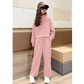 2022秋裝韓版中大童立領拉鍊上衣+闊腿褲二件套裝(粉色)_1