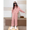 2022秋裝韓版中大童立領拉鍊上衣+闊腿褲二件套裝(粉色)_2