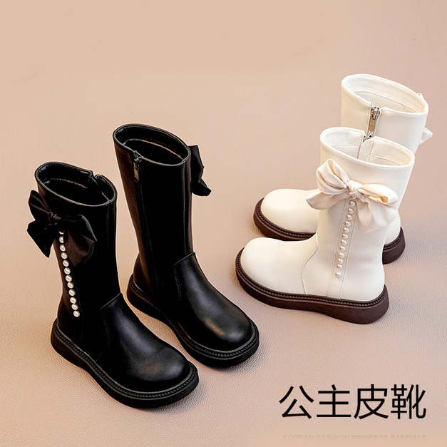 韓版兒童時尚蝴蝶結公主長筒靴/馬丁鞋/休閒鞋/皮靴(2色)