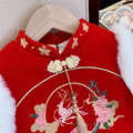 冬款韓版中大童中國風假二件刺繡加絨旗袍裙/連衣裙_2