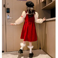 2022冬款韓版中大童加絨泡泡袖上衣+紅色吊帶裙二件套裝_2