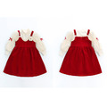 2022冬款韓版中大童加絨泡泡袖上衣+紅色吊帶裙二件套裝_4