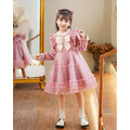 2022冬款韓版加絨中大童蝴蝶結拼接網紗公主裙/蓬蓬裙 (粉色)_3