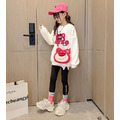 2022冬款韓版中大童草莓熊寬版上衣+緊身內搭褲二件套(白色)_3