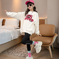 2022冬款韓版中大童草莓熊寬版上衣+緊身內搭褲二件套(白色)