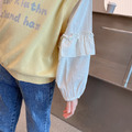 秋款韓版中大童英文字荷葉邊澎澎袖假二件上衣_6