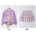春裝韓版中大童JK學院風上衣+格子防走光百褶短裙二件套(粉色裙)_1