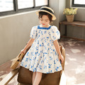夏裝韓版中大童小碎花方領純棉連衣裙
