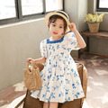 夏裝韓版中大童小碎花方領純棉連衣裙_3