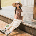 夏裝韓版中大童拼接休閒上衣+七分褲二件套裝_3