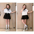 夏裝韓版中大童學院風POLO上衣+黑色短裙二件套裝_4