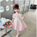 夏裝韓版甜美蝴蝶結泡泡袖公主裙_1