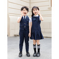 韓版英倫風女童中大童白色短袖襯衫+深藍條紋背心裙二件套/畢業典禮/花童_1