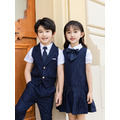 韓版英倫風西裝男童中大童白色短袖襯衫+深藍條紋背心+長褲三件套/畢業典禮/花童_3