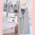 秋款韓版中大童時尚娃娃領拉鍊上衣+闊腿褲二件套裝