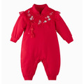新年款中國風寶寶款繡花薄棉連身衣/爬服（紅色）