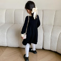 秋冬款韓版公主風大翻領針織連衣裙(黑色)_2