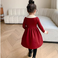 秋冬款韓版公主風大翻領針織連衣裙(紅色)_2