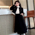 冬款韓版中大童氣質款加絨短外套+半身長裙二件套(黑色)