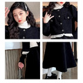 冬款韓版中大童氣質款加絨短外套+半身長裙二件套(黑色)_3