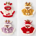 冬款加絨可愛聖誕糜鹿連帽披風/小外套(4色)