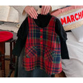 秋冬款韓版中大童格紋毛呢背心裙/親子裝_5