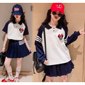 春秋款韓版中大童休閒棉質上衣+百褶裙二件套