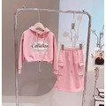 春款韓版中大童休閒連帽上衣+長裙二件套/套裝(粉色)