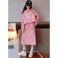 春款韓版中大童休閒連帽上衣+長裙二件套/套裝(粉色)_2