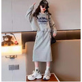春款韓版中大童休閒連帽上衣+長裙二件套/套裝(灰色)