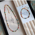 天然石珍珠彩色琉璃串珠項鍊+手鍊二件套/禮盒/生日禮物