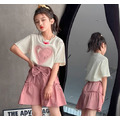 夏裝韓版中大童愛心棉質上衣+蝴蝶結短褲二件套裝(粉色)_1