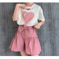 夏裝韓版中大童愛心棉質上衣+蝴蝶結短褲二件套裝(粉色)