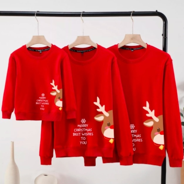 秋冬棉質男女童聖誕節圓領上衣/親子裝(麋鹿款) 另有大尺碼