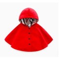 冬款兒童單排釦毛呢連帽披風/外套(紅色)