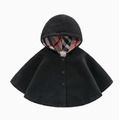 冬款兒童單排釦毛呢連帽披風/外套(黑色)