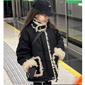 韓版中大童休閒黑色羊羔絨加厚外套/派克服_1