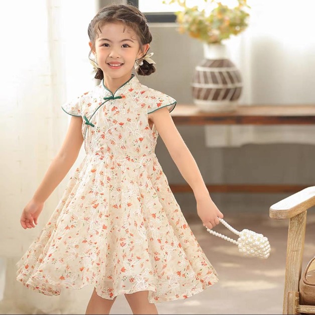 夏款中國風小碎花旗袍公主裙/連衣裙/改良式旗袍裙