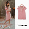 夏款韓版中大童海軍領連衣裙(粉色)