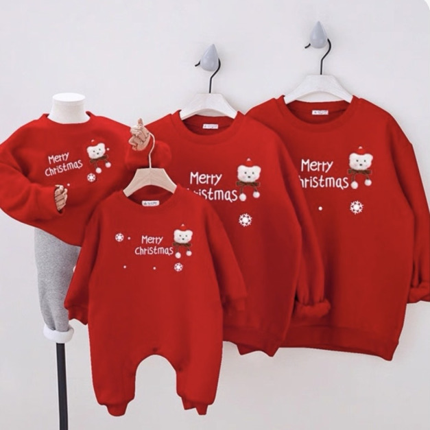 韓版秋冬款聖誕小熊男女童加絨上衣/包屁衣/親子裝