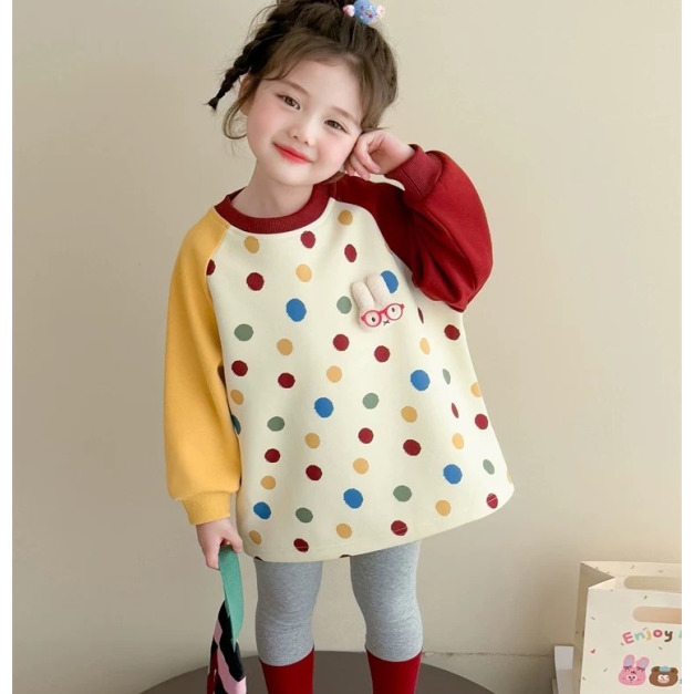 秋款韓版可愛彩色圓點衣裙+內搭褲二件套裝