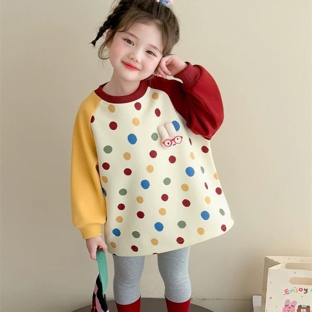 秋款韓版可愛彩色圓點衣裙+內搭褲二件套裝