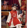 冬款韓版中大童中國風假二件刺繡加絨旗袍裙/連衣裙