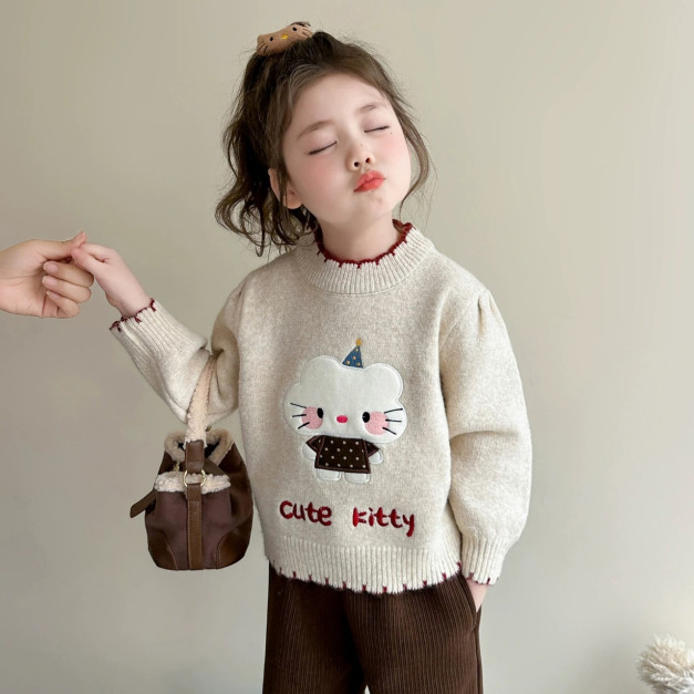 秋冬款韓版針織可愛雲朵圖案毛衣/上衣(米色)