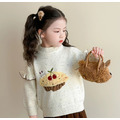 秋冬款韓版荷葉邊可愛櫻桃蛋糕毛衣/針織上衣(米色)