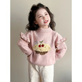 秋冬款韓版荷葉邊可愛櫻桃蛋糕毛衣/針織上衣(粉色)_3