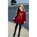 冬款新年中大童蝴蝶結紅色洋裝/加絨連衣裙_3