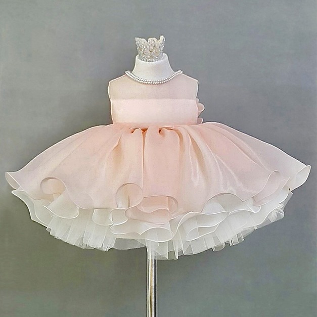 氣質款粉色歐根紗蝴蝶結蓬蓬裙/花童/公主裙/禮服